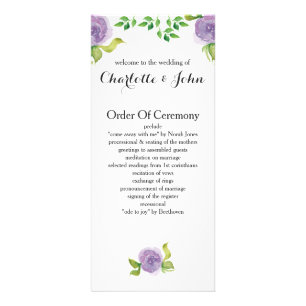 purple floral wedding programs rack card