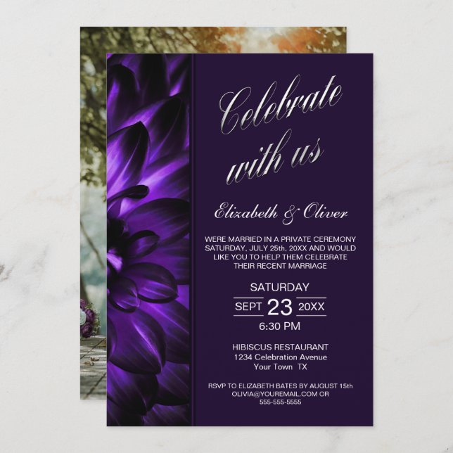 Purple Floral Wedding Reception Invitation (Front/Back)