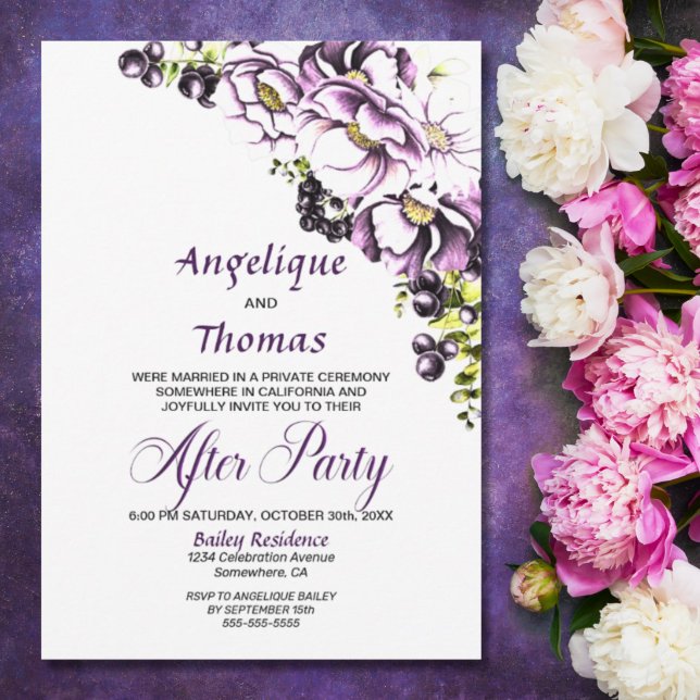Purple Floral Wedding Reception Invitation (Creator Uploaded)
