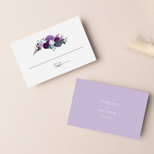 Purple Floral Wedding Reception Place Card