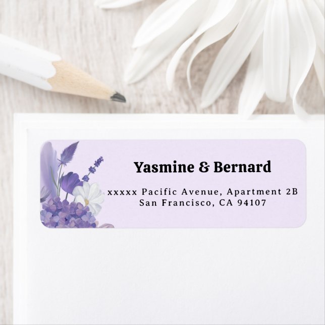 Purple Floral Wedding Return Address Label (Insitu)