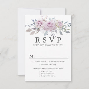 Purple Floral Wedding RSVP Card, Meal Options