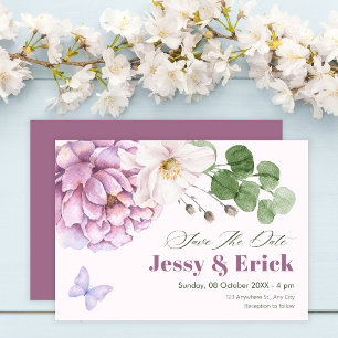 Purple floral wedding save the date