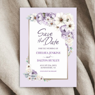 Purple Floral Wedding Save the Date 