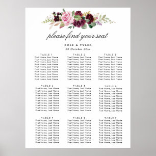 purple floral wedding seating chart