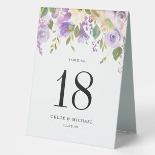 Purple Floral Wedding Table Number