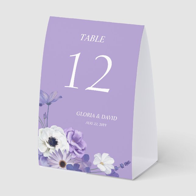 Purple Floral Wedding Table Number  (Front)