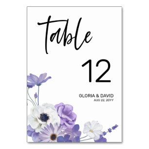 Purple Floral Wedding Table Number card