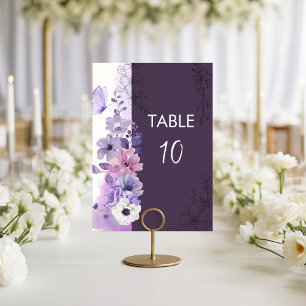 Purple Floral Wedding Table Number Card