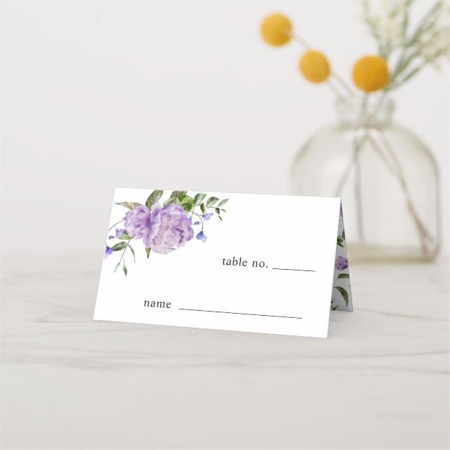 Purple Floral Wedding Table Number Place Card (Front)
