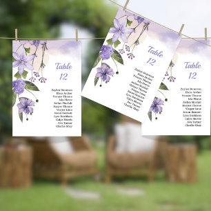 Purple Floral Wedding Table Seating Chart Card