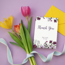 Purple Floral Wedding Thank You Card