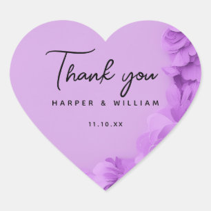 Purple floral wedding thank you  heart sticker