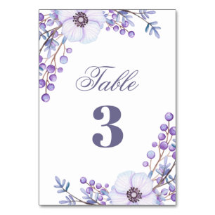 Purple floral wedding. Watercolor lilac flowers Table Number