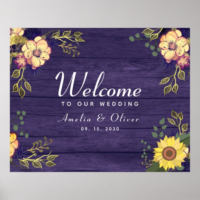 Purple Floral Wedding Welcome Poster (Front)