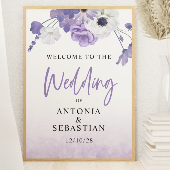 Purple Floral Wedding Welcome Sign Poster (Creator Uploaded)