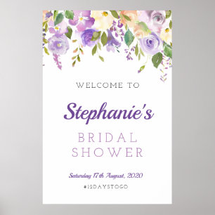 Purple floral welcome sign, purple floral poster