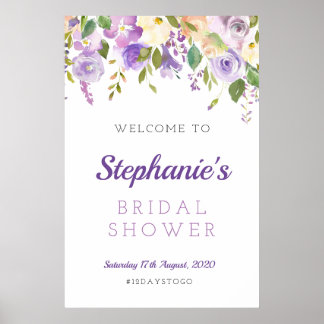 Purple floral welcome sign, purple floral poster