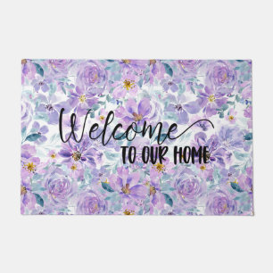 Purple Floral Welcome To Our Home Doormat