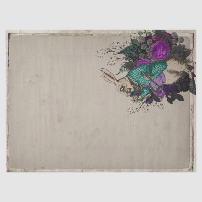 Purple Floral White Rabbit Alice in Wonderland Tissue Paper (Front)