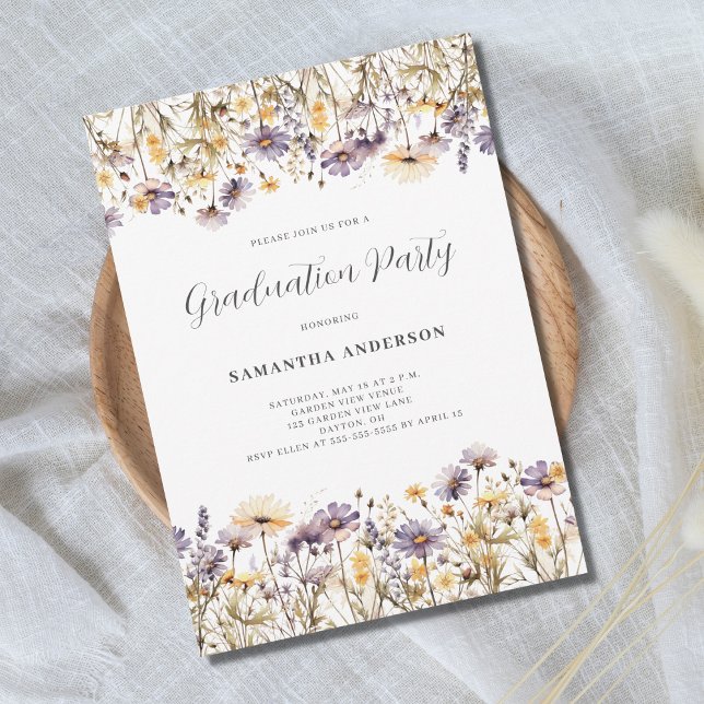 Purple Floral Wildflower Graduation Party Invitation (Creator Uploaded)