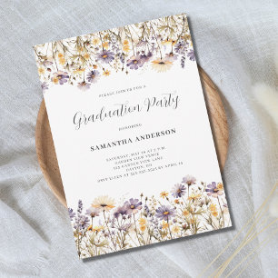 Purple Floral Wildflower Graduation Party Invitation