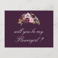 purple floral will you be my Flowergirl card
