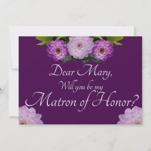 Purple Floral Will You Be My Matron of Honour? Invitation