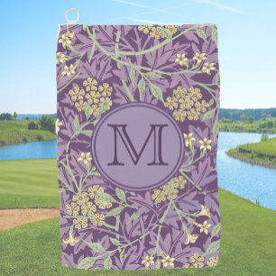 Purple Floral William Morris Custom Initial Ladies Golf Towel