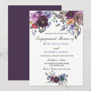 Purple Floral Winter Wedding Enagagement Shower Invitation