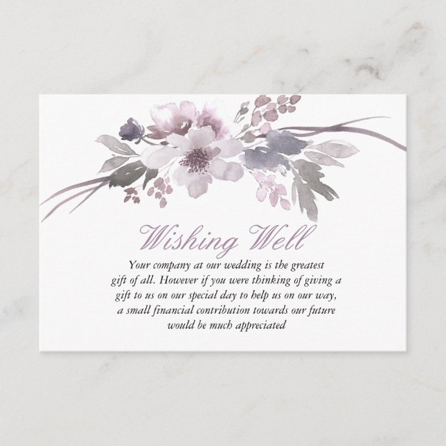 Purple Floral Winter Wedding Wishing Well Enclosure Card (Front)