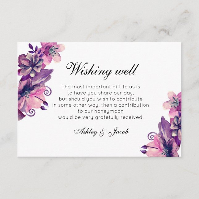 Purple floral wishing well. Wedding insert card (Front)
