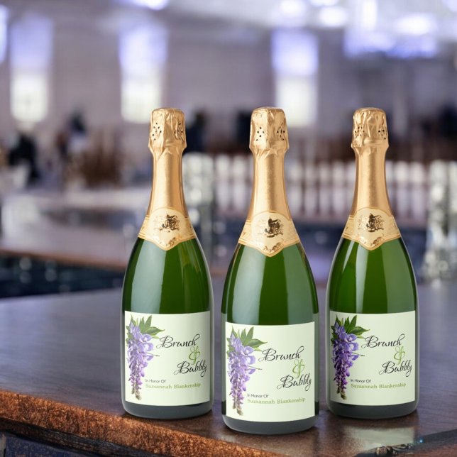 Purple Floral Wisteria Brunch Bubbly Bridal Shower Sparkling Wine Label (Wisteria Flower Sparkling Wine Labels)