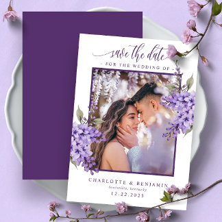 Purple Floral Wisteria Photo Save The Date Card