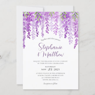 Purple Floral Wisteria Watercolor Wedding Invitation