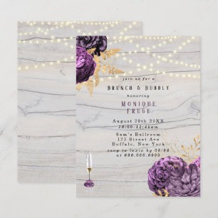 Purple Floral Wood Lights Brunch & Bubbly Invitation