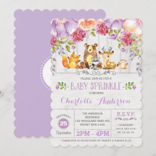 Purple Floral Woodland Forest Baby Sprinkle Invite