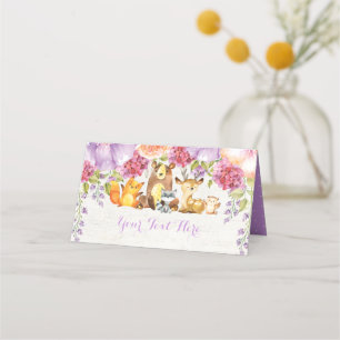 Purple Floral Woodland Watercolor Forest Animals Place Card