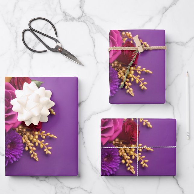 Purple Floral Wrapping Paper Sheet ("Rich purple florals that turn every gift into a showstopper")