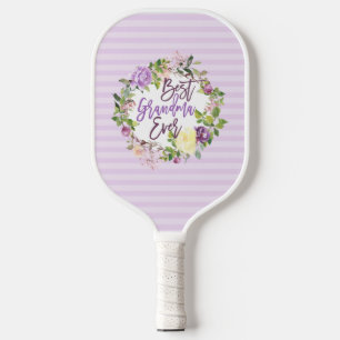 Purple Floral Wreath Best Grandma Ever Pickleball Paddle