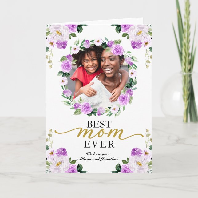Purple Floral Wreath Best Mum Ever Mothers Day Card (Front)
