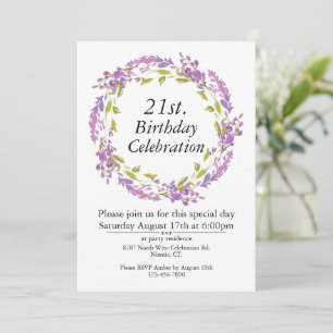 Purple Floral Wreath Boho Customisable 21st Invitation