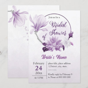 purple floral wreath bridal shower invitation
