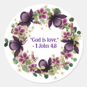 Purple Floral Wreath Christian Faithful Expression Classic Round Sticker