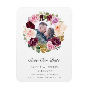 Purple Floral Wreath Photo Save the Date Magnet