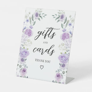 Purple Floral Wreath Wedding Gifts and Cards Sign