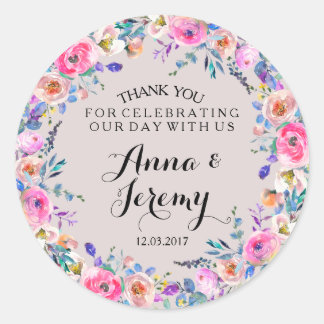 Purple Floral Wreath Wedding Sticker