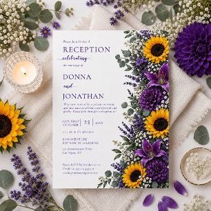 Purple Floral Yellow Sunflowers Reception Only   Invitation