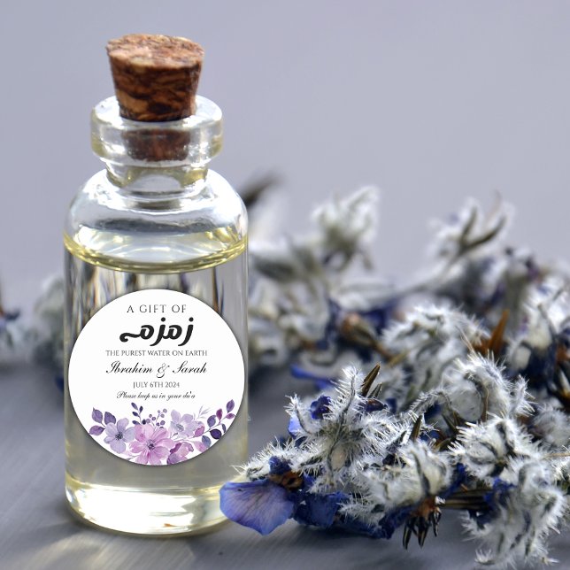 purple floral zamzam water nikah muslim wedding classic round sticker (Creator Uploaded)