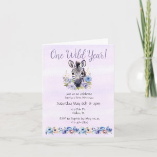 Purple Floral Zebra Birthday Invitation